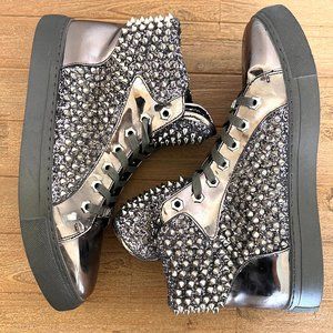 J75 Jump Zulu - Silver Studded & Glitter High Top Sneaker - SIze 9 - Like New!